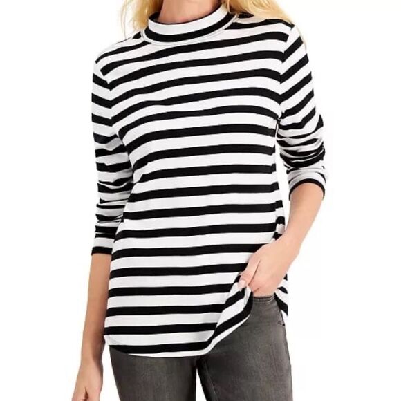 Charter Club NEW PXL White and Black‎ Blithe Mock Neck Top - Picture 1 of 6